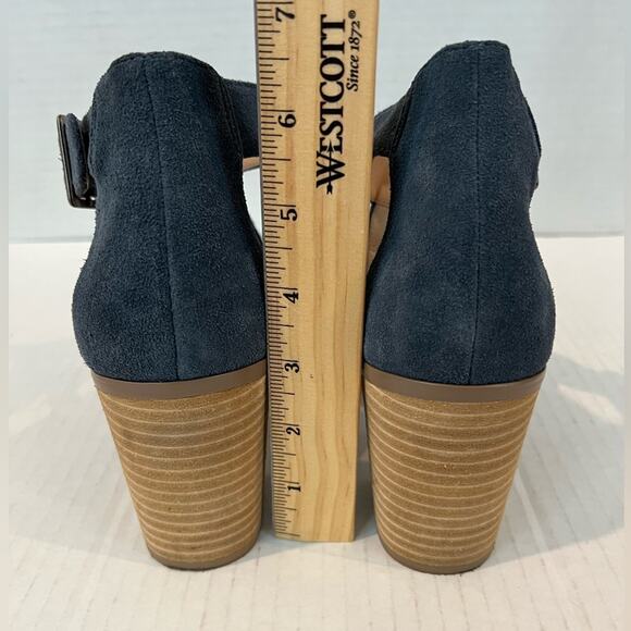 SOLE SOCIETY Women's Delilah Suede Leather Fringe Block Heel Sandal Shoes Blue 9 - Picture 7 of 12